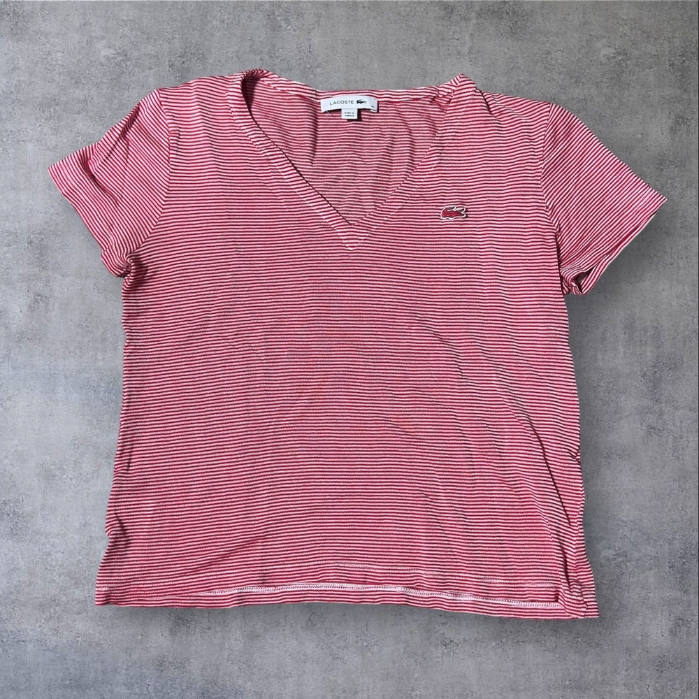 Women’s Lacoste Red V Neck Shirt Size 40